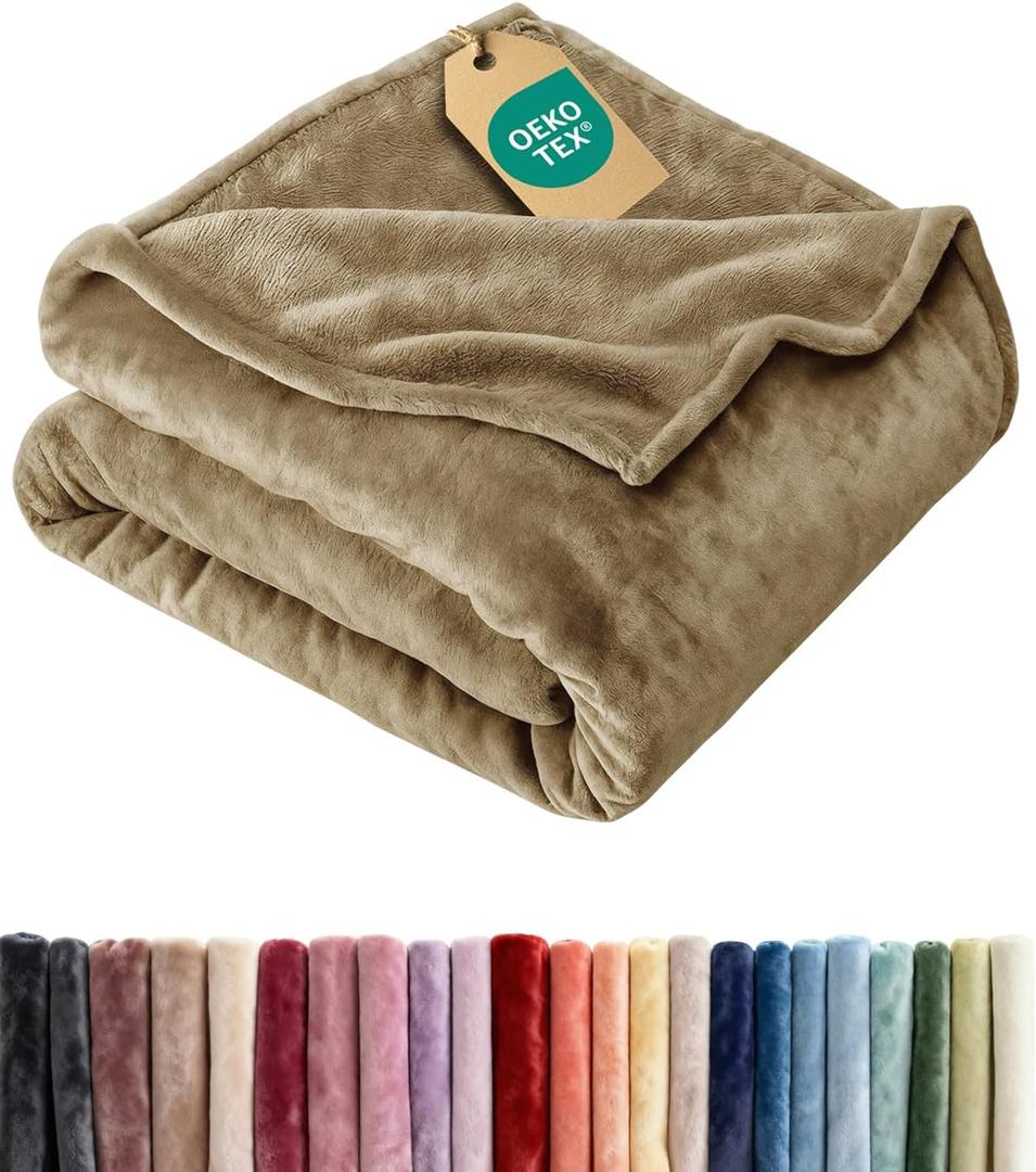 Ultra Soft Fleece Blanket Throw Size - Flannel Fleece Luxury Throw Blanket - Lightweight for Couch Bed Chair - Thick, Warm and Breathable - All Season Cozy Fuzzy, Anti-Static Microplush Bedding, Camel