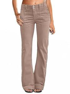 Flamingals Women's Wide Leg Pants for Women Mid Waist Dress Flare Straight Leg Corduroy Pants Work 31" Inseam Trouser Khaki Grey S