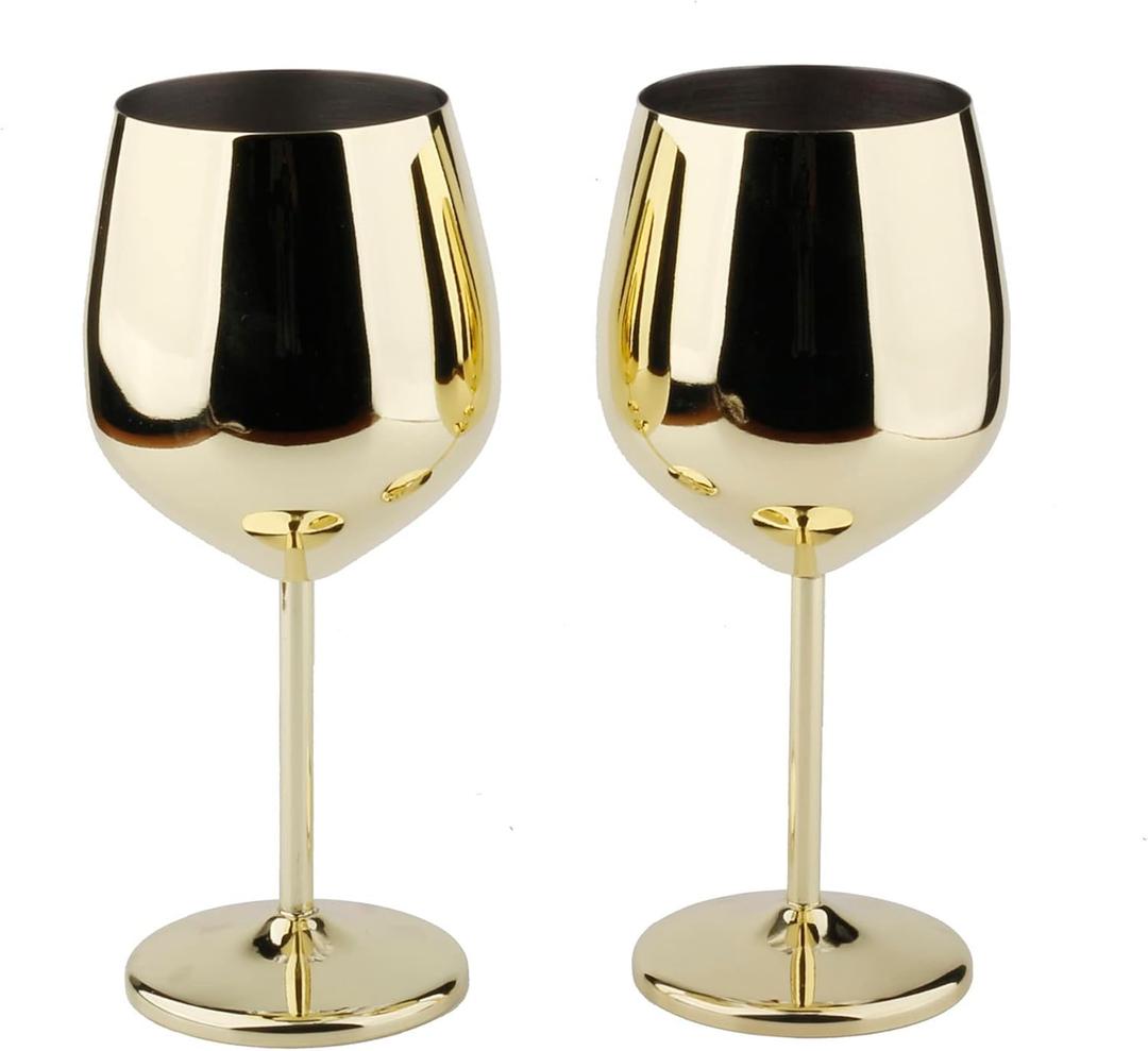 Stainless Steel Wine Glass 18oz - Set of 2 Gold - 3.6" D x 8.3" H (851029)