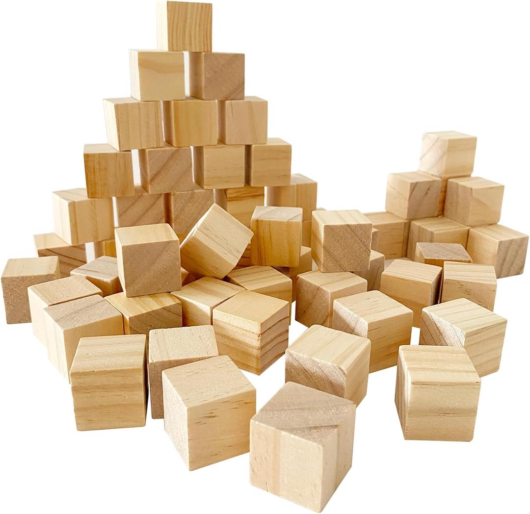 Unfinished Wooden Cubes, Pack of 50 Wood Blocks for Crafting, 1 Inch Wood Square Blocks for Crafts Making & DIY Projects & Decor