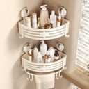 VOLPONE Corner Shower Caddy Suction Cup Shower Shelf Corner No Drilling Bathroom Shower Organizer Storage Rack Adhesive with Towel Bar (2-Pack, Ivory)