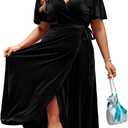 BerryGo Women's Velvet V Neck Wrap Semi Formal Dress Cocktail Party Maxi Dress for Wedding Guest, Size 18 Plus