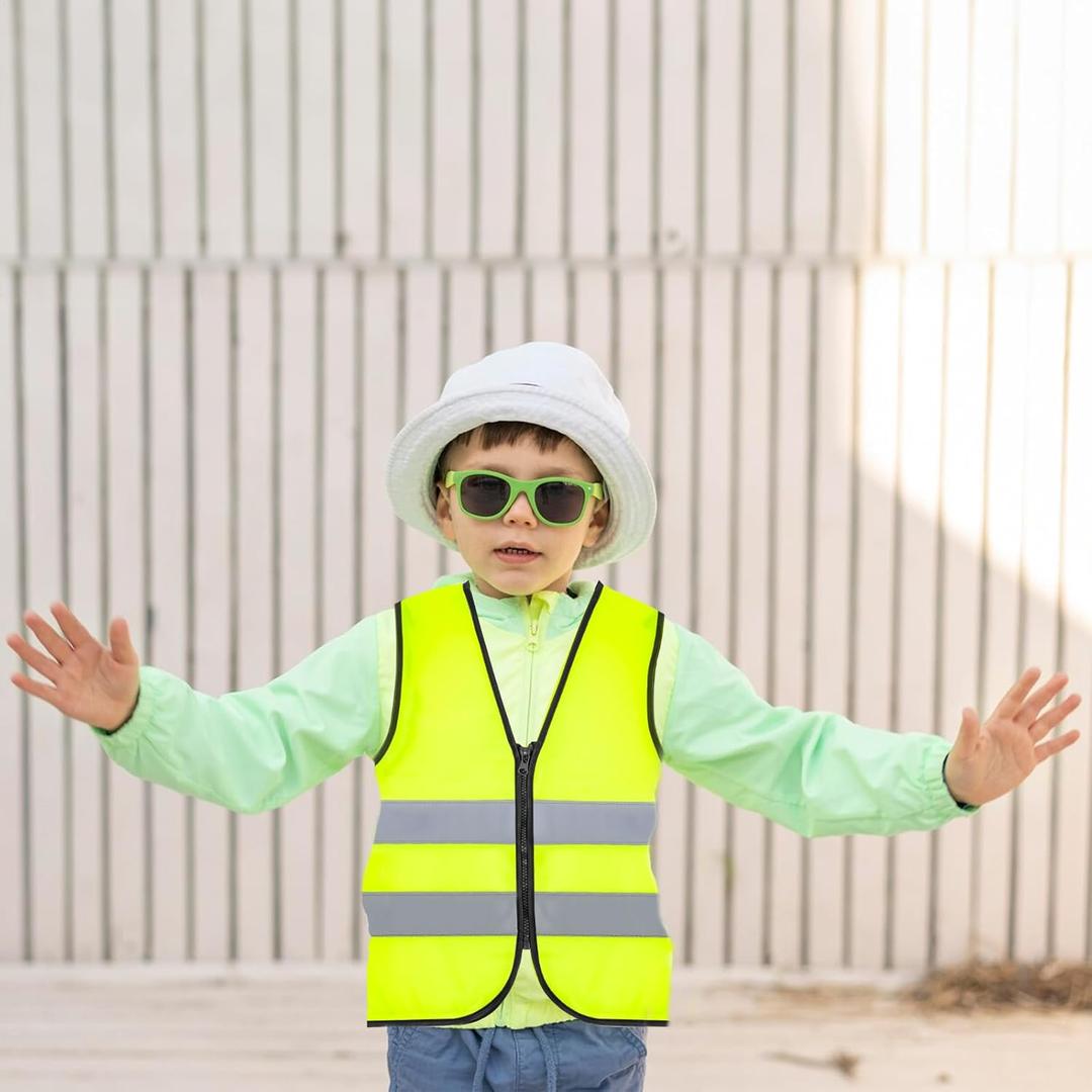 Reflective Safety Vest High Visibility Children Neon Vest with Zipper Construction Traffic Vests with Reflective Strips for Child Outdoor, Medium and  Emergency Warning Triangles, Reflective Warning Triangle Dot with Color Reflective Sticker, Roadside Reflective Early Warning Sign, Safety Triangle Roadside Emergency Car Kit for Vehicles 3 Pcs