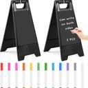 2 Pack a Frame Sandwich Board Sign with Dry Erase Surface Double Sided Sidewalk Sign Chalkboard Easel Heavy Duty Plastic Dry Erase Poster Board for Outdoor Restaurant Cafe Menu (Black)