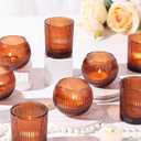 Amber Votive Candle Holders Set of 10, Round Amber Candle Holders Bulk for Tea Light Candle, Fall Centerpieces for Tables, Ribbed Candle Votives for Wedding, Various Parties & Vintage Decor & Gift