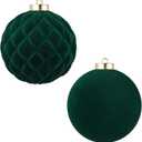 Large Velvet Christmas Ball Ornaments - 6 Inch Flocked Christmas Balls Shatterproof Decorative Hanging Ornaments Set for Xmas Tree Holiday Wedding Party Decor (Dark Green, 2pcs)