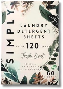 SIMPLY Laundry Detergent Sheets - UP TO 120+ Loads - Fresh Scent - 60 Detergent Sheets - Concentrated Liquidless Laundry Soap - No Plastic Jug -