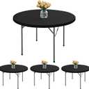 Round Fitted Tablecloth with Elastic - 4 Pack Round Table Covers 60 Inch, Black Non-Slip Circle Table Protector for Outdoor Picnic, Indoor Dining, Party, Banquet, Black, 60 Round, 4 Pac