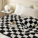 Ultra Soft Cozy Buffalo Checkerboard Grid Fluffy Microfiber Knitted Throw Blanket Lightweight Checkered Bed Blanket for Sofa Couch Bed Black 51"X63"