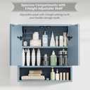 Bathroom Medicine Cabinet with Mirror, Lighted Storage Cabinet Wall Mounted with Doors & Adjustable Wood Shelf, Modern Bathroom Mirror with LED Lights Defogger for Makeup Laundry/Living Room, Grey