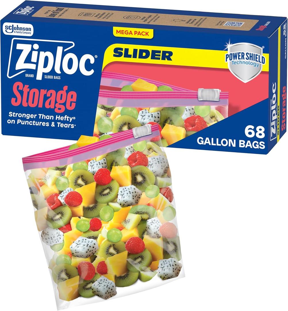 Ziploc Gallon Food Storage Slider Bags, Power Shield Technology for More Durability, 68 Count