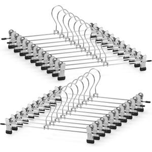 Pants & Skirt Hangers with Adjustable Non-Slip Clips, Space Saving Metal Hangers for Coat, Garment, Jeans & Kids Adults (20 Pack)
