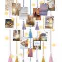 Mkono Macrame Hanging Photo Display Wall Decor with String Lights Boho Room Bedroom Wooden Beads Garland Picture Greeting Cards Holder with 30 Clips (Medium, Multi Color)