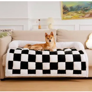 FUNNY FUZZY Pet Couch Covers for Sofa, Large Couch Cover for Dogs Washable Cream Square Plaid Pet Bed Mat for Furniture Protector Sofa Cover for Pets, Large, Black 39.0"L x 33.5"W x 6.3"Th