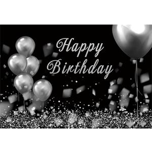 Baocicco 10x8ft Happy Birthday Photography Background Diamond Shiny Glitter Silver White and Black Balloons Backdrop Birthday Ceremony Decoration White Black Birthday Party Supplies Adult Photo Prop