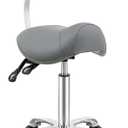 Antlu Saddle Stool Chair with Back Support - Ergonomic Esthetician Seat Saddle Stool for Salon Tattoo Spa Medical Dentist Clinic (with Backrest, Grey)