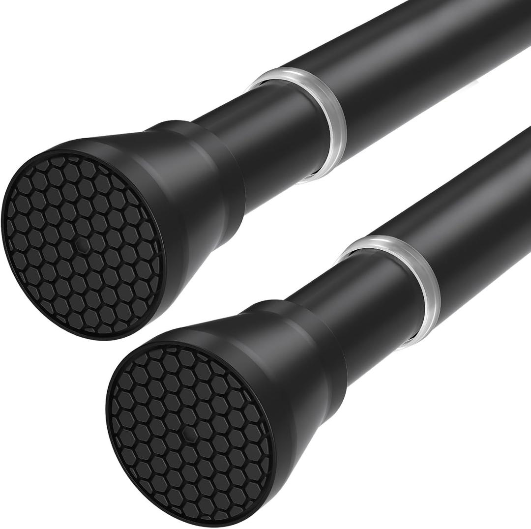 Black Tension Rods for Windows 28 to 48 Inch 2 Pack Spring Curtains Rod Tension Curtain Rod Expandable Pressure Curtain Rod Tension No Drill Adjustable Curtain Rods for Bathroom,Doorway,Door