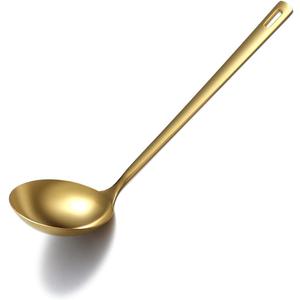 Gold Ladle, Berglander Stainless Steel Kitchen Ladle With Titainium Gold Plating, Soup Ladle, Cooking Ladle, Metal Soup Spoon For Cooking, Dishwasher Safe, Easy to Clean