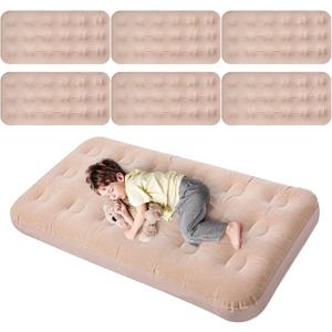 Geetery Kids Air Mattress Toddler Inflatable Airbed 55x27.6x8.7 Inch Foldable Comfort Flocked Blow up Bed with Patch Kit Portable Sleepover Mattresses for Home Travel Camping Party(Beige, 6 Pcs)