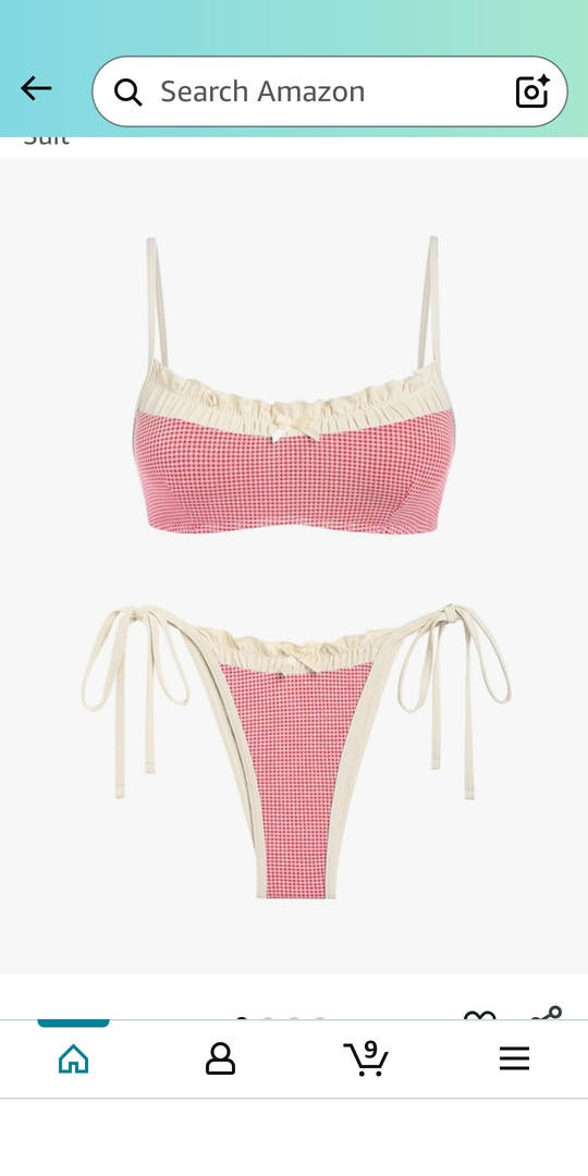 ZAFUL Bikini Sets for Women Plaid Ruffles Trim Swimsuit Sexy Tie Back Bowknot Triangle High Cut Tie Side Thong Bathing Suit S