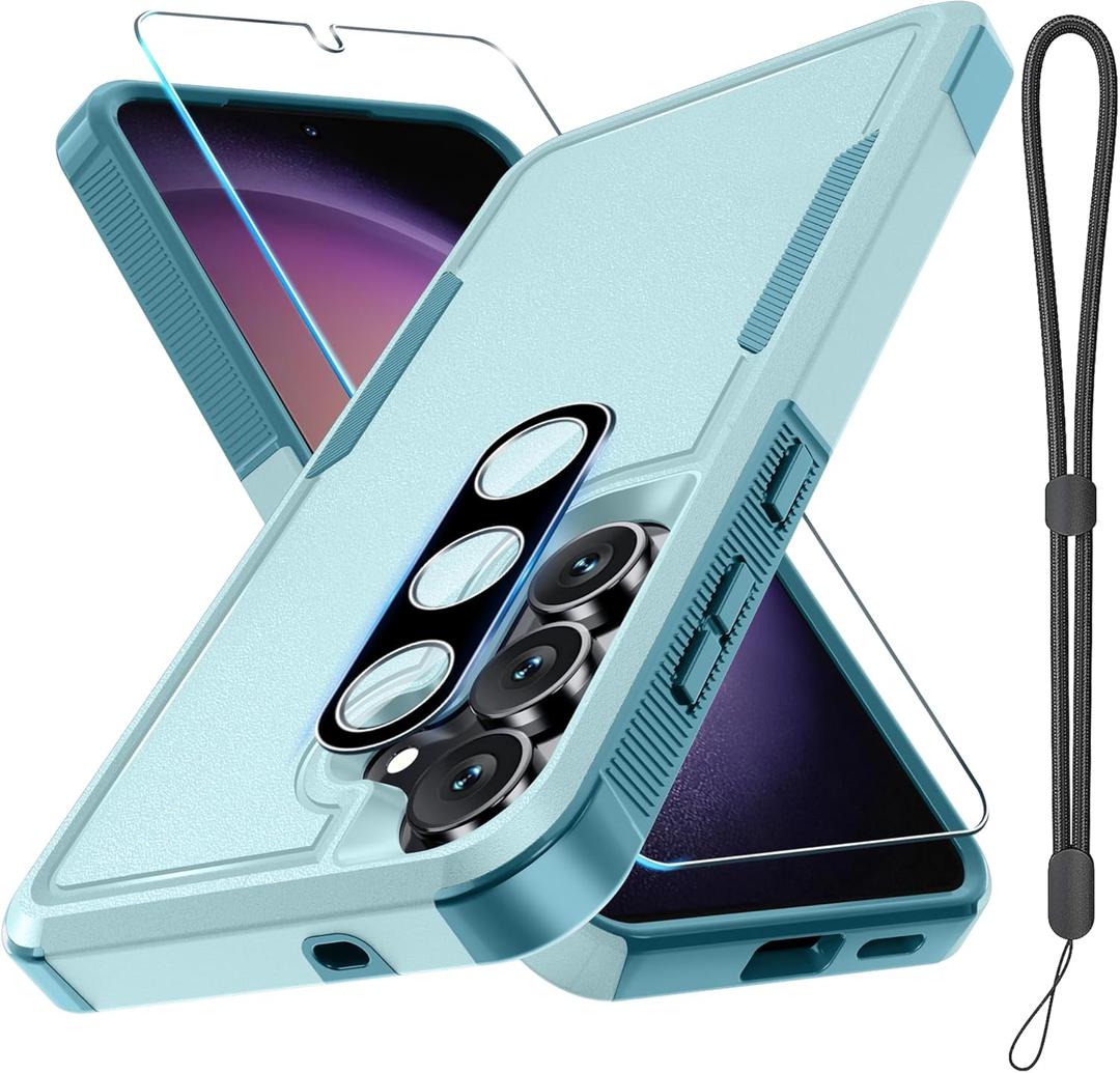 for Samsung Galaxy S25 FE Case with Screen Protector+Camera Lens Cover,Military Grade Heavy Duty Shockproof Phone Cover with Wrist Lanyard Strap for Samsung S25fe,Mint Green