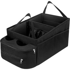 FUNNy elf Passenger Seat Organizer, Collapsible Car Storage with Partitions & 4 Cup Holders for Front or Back Seat