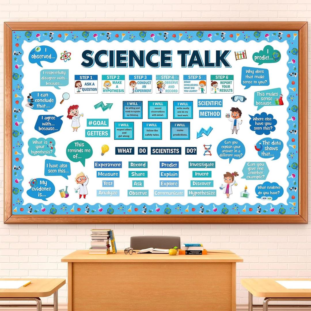 93 Pcs Science Bulletin Board Set Science Talk Posters Classroom Decorations Educational Paper Cutouts for Elementary Middle High School Wall Decor paper cutouts Back to School Teacher Supplies