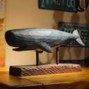 Wooden Whale Model with Stand Cute Whale Statue Decor Whale Sculpture Beach Coastal Nautical Ornaments for Home Office Shelf Decktop Kitchen Nursery Present for Whale Lovers Birthday Man