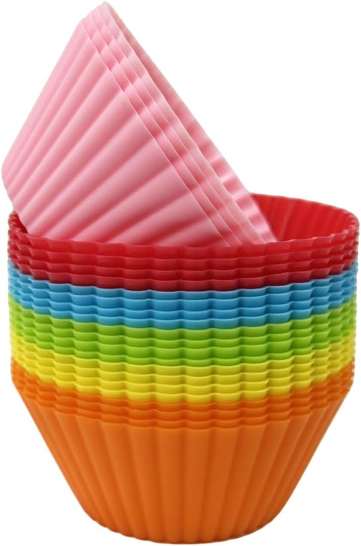 Baking Cups 24 Pack, Multi-color Reusable Silicone Cupcake Liners, Non-stick and Flexible Muffin Pans for Baking, Easy To Clean Cupcake Molds