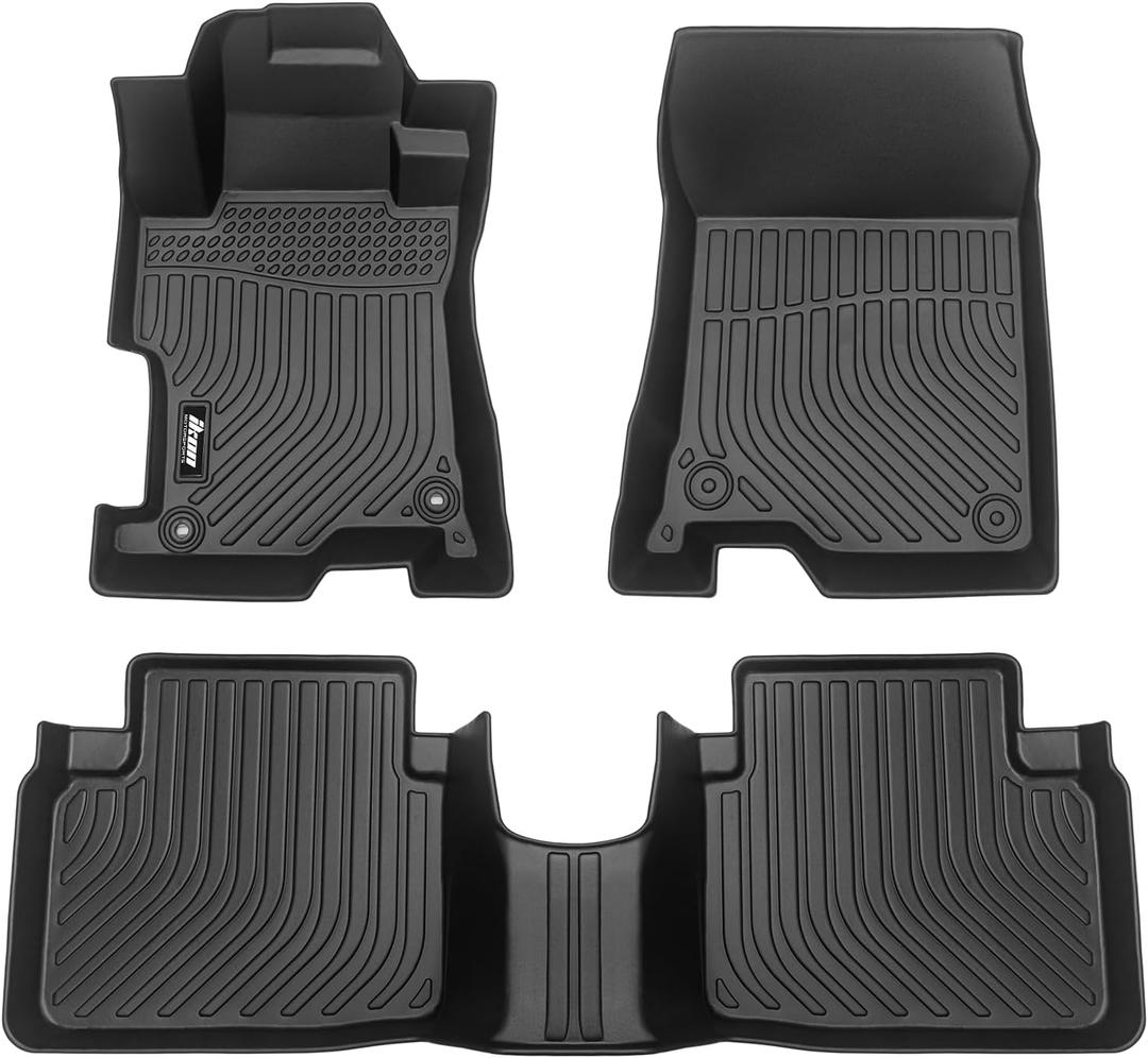 IKON MOTORSPORTS 3D TPE Floor Mats, Compatible with 2008-2012 Honda Accord Sedan 4-Door, All Weather Waterproof Anti-Slip Floor Liners, Front & 2nd Row Full Set Car Interior Accessories, Black