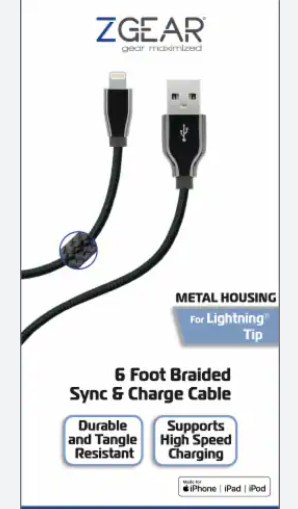 Zgear 6 Foot Braided Sync & Charge Cable
