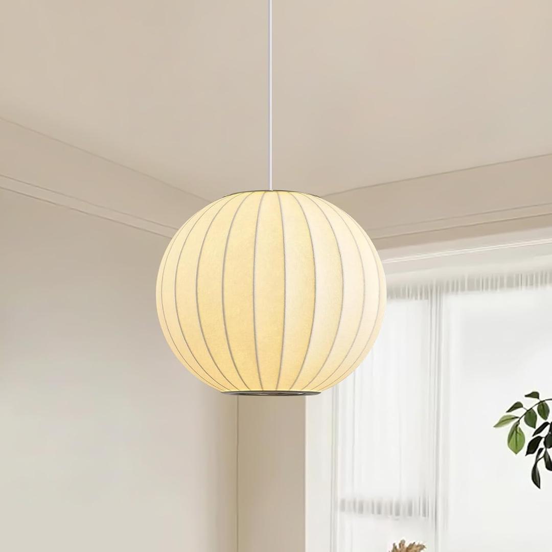 Globe Silk Pendant Light 10in Small, White Imitation Silk Shade