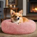 Hoewina Dog & Cat Bed, 20in Cat Beds for Indoor Cats, Calming Donut Bed for Puppy and Kitten, Washable Round Fluffy Pet Bed for Small Medium Dogs and Cats (Pink)