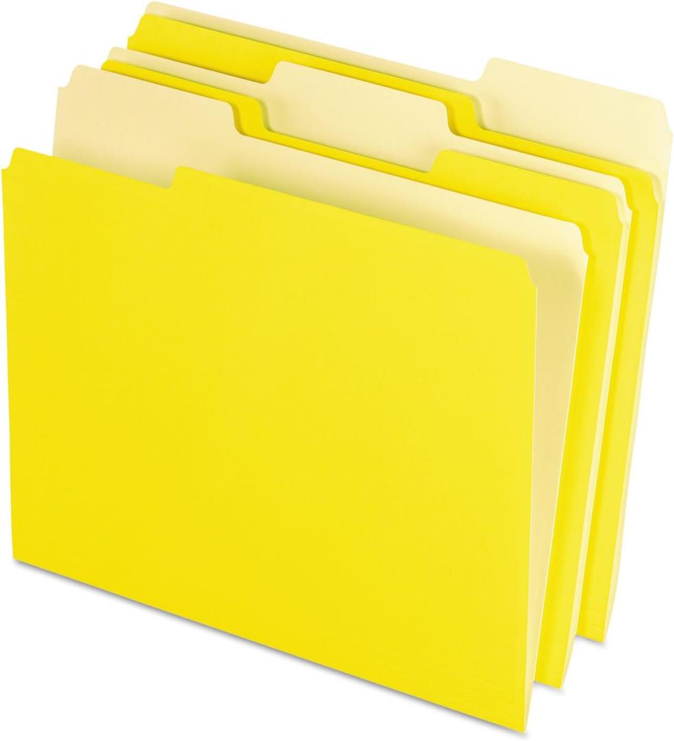 Pendaflex Two-Tone Color File Folders, Letter Size, Yellow, 1/3 Cut, 100 Pcs