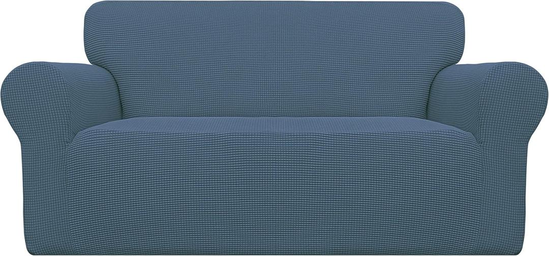 Easy-Going Stretch Oversized Loveseat Slipcover 1-Piece Sofa Cover Furniture Protector Couch Soft with Elastic Bottom for Kids Polyester Spandex Jacquard Fabric Small Checks Bluestone