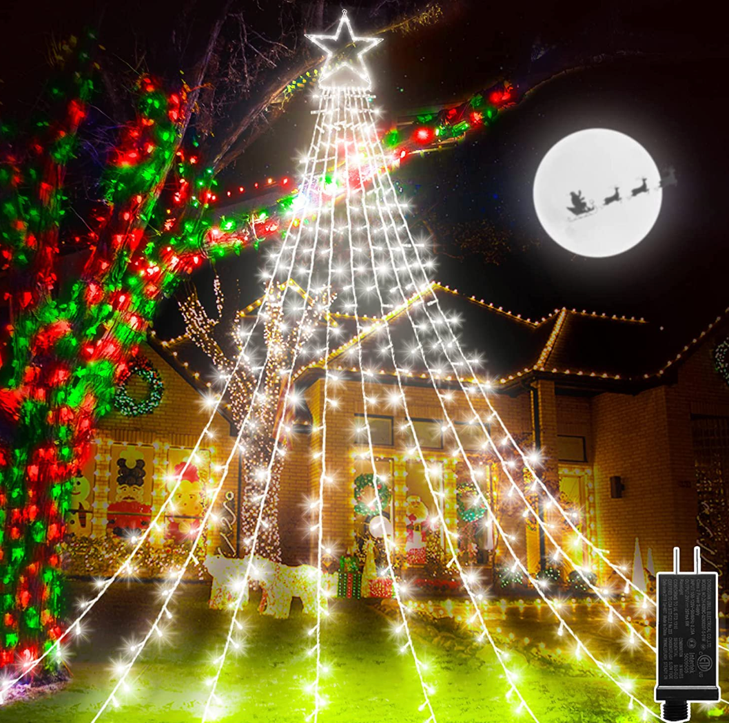 Outdoor Christmas Decorations 317 LED Star Lights Easy Installation & Waterproof Christmas Lights 8 Modes Christmas Tree Lights for Xmas Tree Home Wedding Thanksgiving Party Holiday Wall Garden