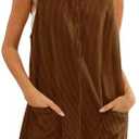 Prliuosu Corduroy Overalls Dress for Women A Line Casual Stretch Jumper Shift Dress with Pockets Size M