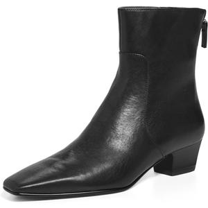 Coutgo Women's Square Toe Ankle Boots Block Low Heel Back Zipper Booties (Black, 8)