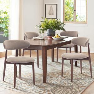 COLAMY Wooden Dining Chairs Set of 4, Modern Fabric Upholstered Kitchen Chairs, Farmhouse Dining Room Chair with Foot Pegs, Camel