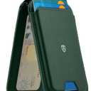 SHIELDON Strong Magnetic Wallet for Magsafe, Genuine Leather Adjustable Stand 6 Card Holders Quick Access ID Window, Mag Wallet Compatible with iPhone 17/16/15/14/13/12 Series Women Men - Evergreen