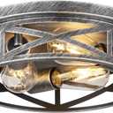 3-Light Cage Ceiling Light Fixtures, Farmhouse Close to Ceiling Lights, 13 Inch Black and Silver Metal Flush Mount Ceiling Lights for Bedroom, Living Room, Porch Kitchen Entrance