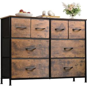 WLIVE Dresser for Bedroom with 8 Drawers, Wide Fabric Dresser for Storage and Organization, Bedroom Dressers, Chest of Drawers for Living Room, Closet, Entryway, Rustic Brown Wood Grain Print, 11.8"d X 39.4"w X 30.4"h