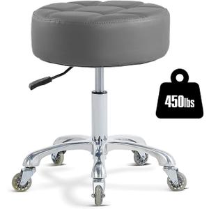 Rolling Stool with Wheels Adjustable Height, Roller Stool for Massage Medical Tattoo Spa Heavy Duty Swivel Desk (Super Thick Cushion, Grey)