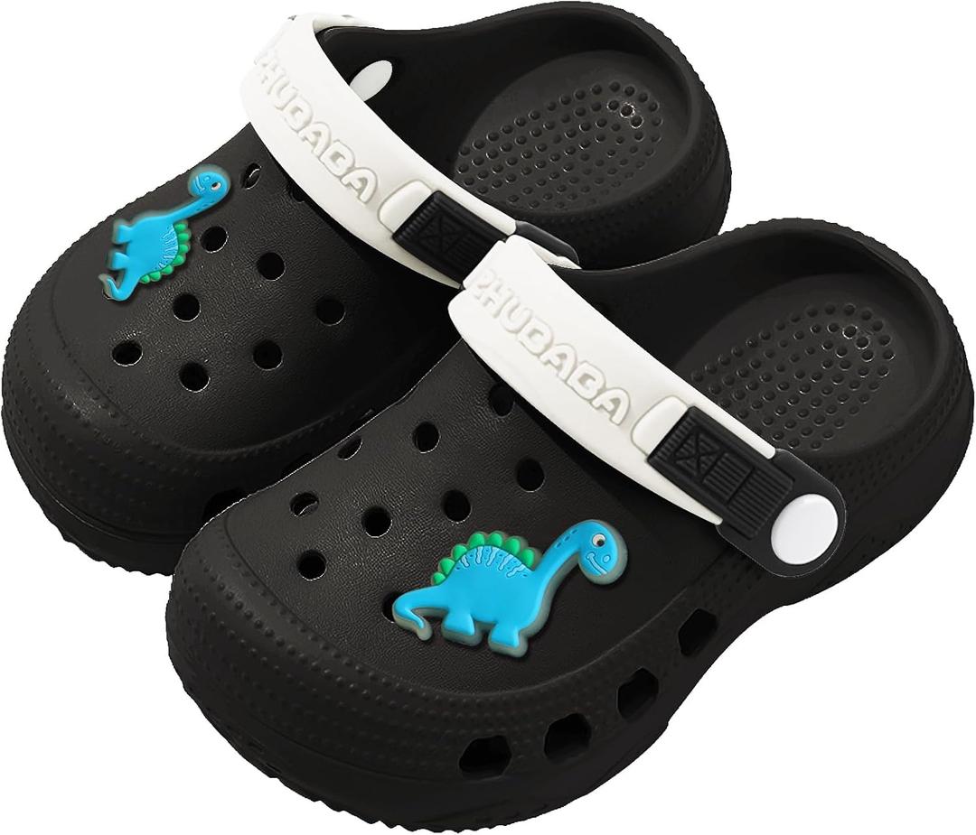 Boys Girls Toddler Clogs Little Kids Slip on Slides Sandals Children Summer Beach Pool Outdoor Water Shoes Shower Slippers (5-6 Toddler, Black)