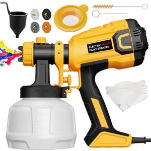 Paint Sprayer - 700W HVLP High Power Electric Spray Paint Gun with Adjustable Spray Width, 4 Nozzles & 3 Patterns, 40 Fl Oz Container, Easy to Clean, for Furniture, House, Fence, Walls, Etc. (Gold Yellow)