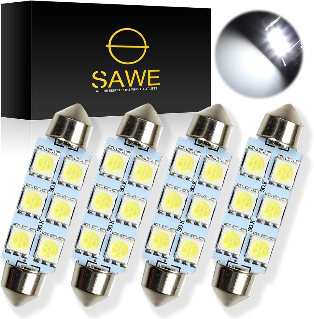44MM 6-SMD 5050 Festoon Dome Map Interior LED Light Bulbs Lamp For 6411 578 211-2 212-2 (4 pieces) (White)