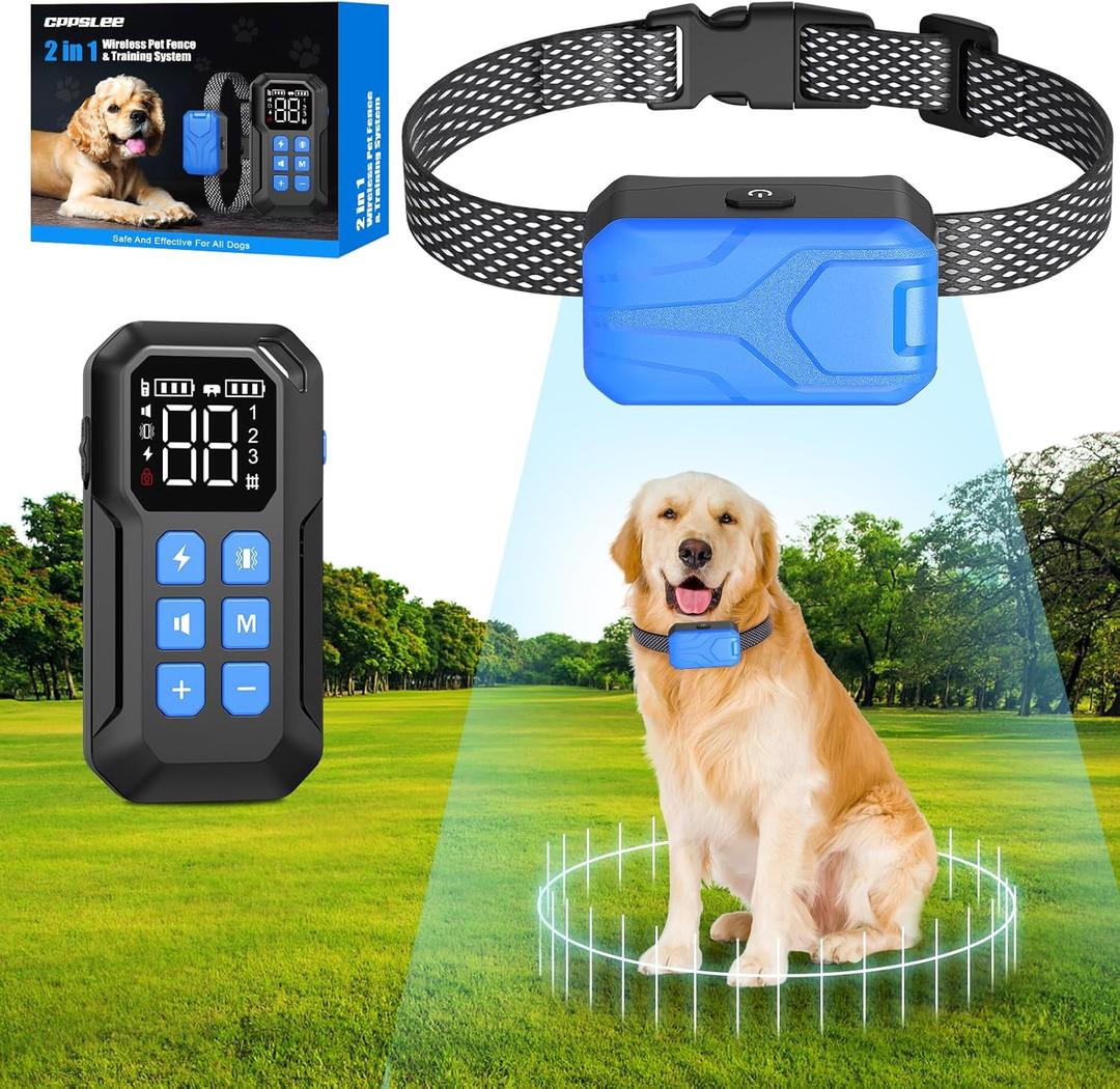 CPPSLEE Wireless Dog Fence, Electric Fence for Dogs, Wireless Fence for Dogs, Portable 2 in 1 Electric Dog Fence and Training Collar System with Waterproof Dog Training Collar Collar System