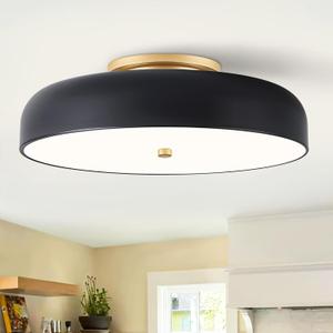 Dimmable LED Ceiling Light Fixture, 2700K-6000K 5CCT Modern Mid-Century Semi Flush Mount Ceiling Light, Black Close to Ceiling Lamp for Bedroom, Living Room, Kitchen, Laundry Room, 15.7in, 15.74IN