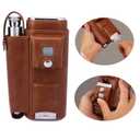 AMANCY Luxury 2 Holder Brown Leather Portable Cigar Case Gift Set, Leather-Wrapped Cigar Travel Humidor Contained 2 Oz Stainless Steel Flask with Lighter and Cutter