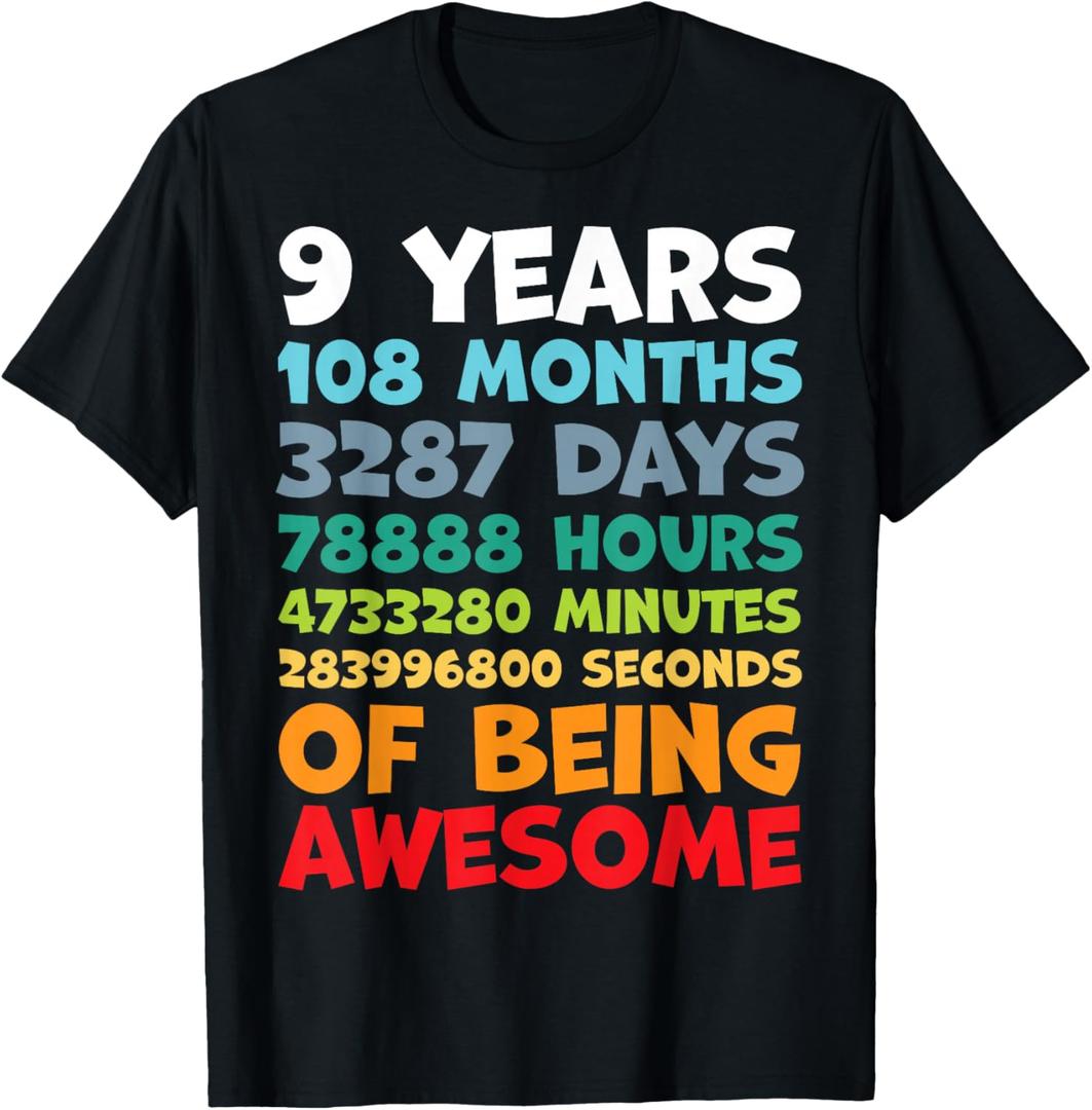 9 Year Old Bday Decorations Son Boy 9yr 9th Birthday T-Shirt, M Size